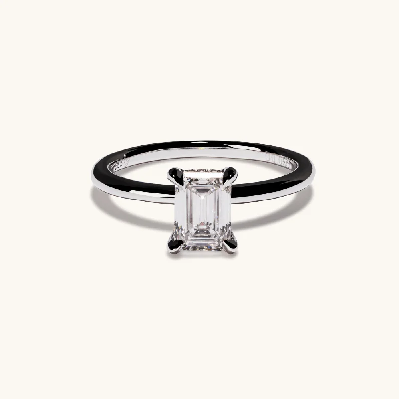 1.07 Emerald Lab Diamond Engagement Ring with Hidden Halo