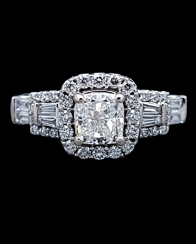 1.20 Carat Cushion Cut Diamond Engagement Ring 14K White Gold GIA