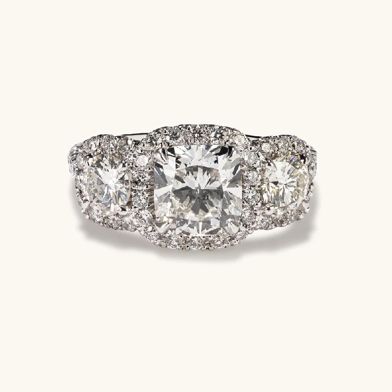 1.60 Cushion Natural Diamond 3-Stone Engagement Ring