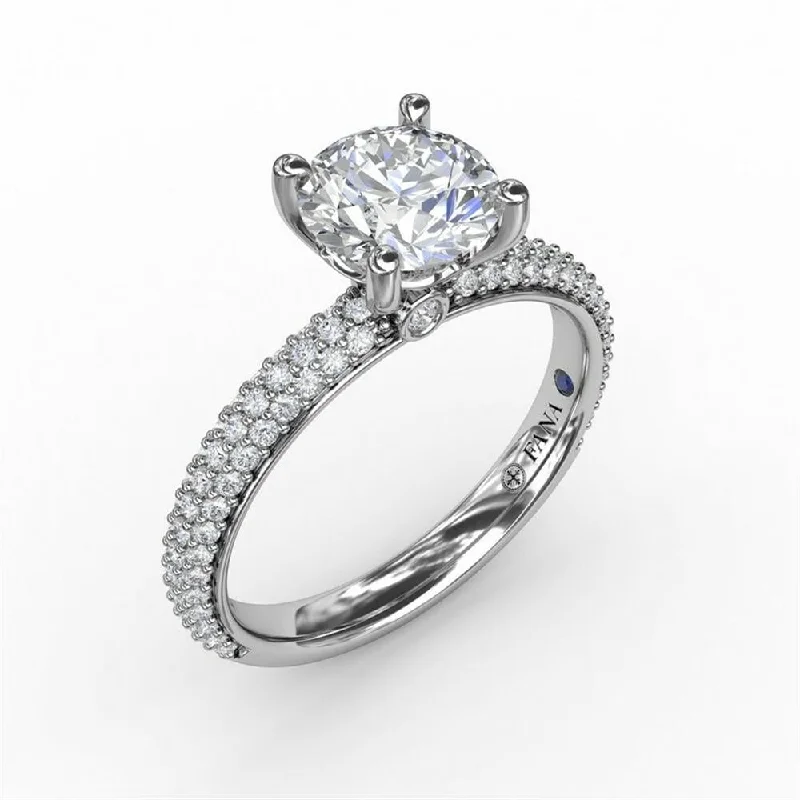 14K White Gold Engagement Ring with Three Rows of Pave Set Diamonds | FANA