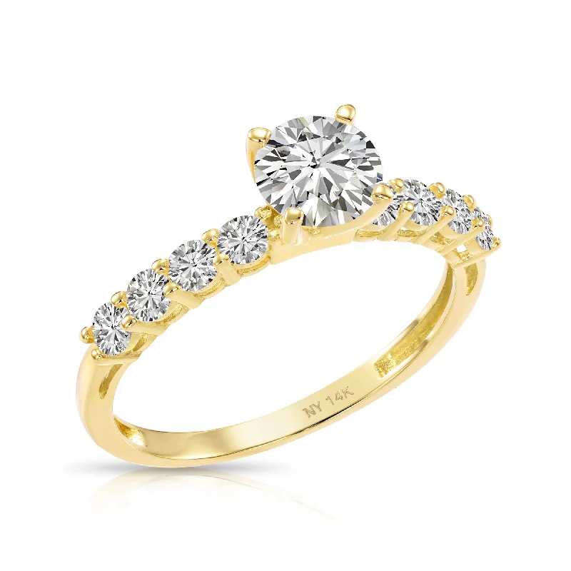 14K Yellow Gold Solitaire Round Brilliant 1 Carat Engagement Ring With Side Stones, #42678