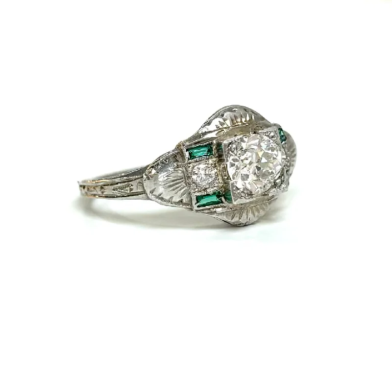 Emerald and Diamond Engagement Ring .61 ct - Circa 1920