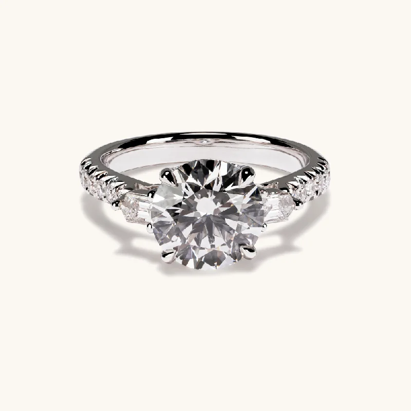 2.59 Round Lab Diamond 3-Stone Engagement Ring with Hidden Halo