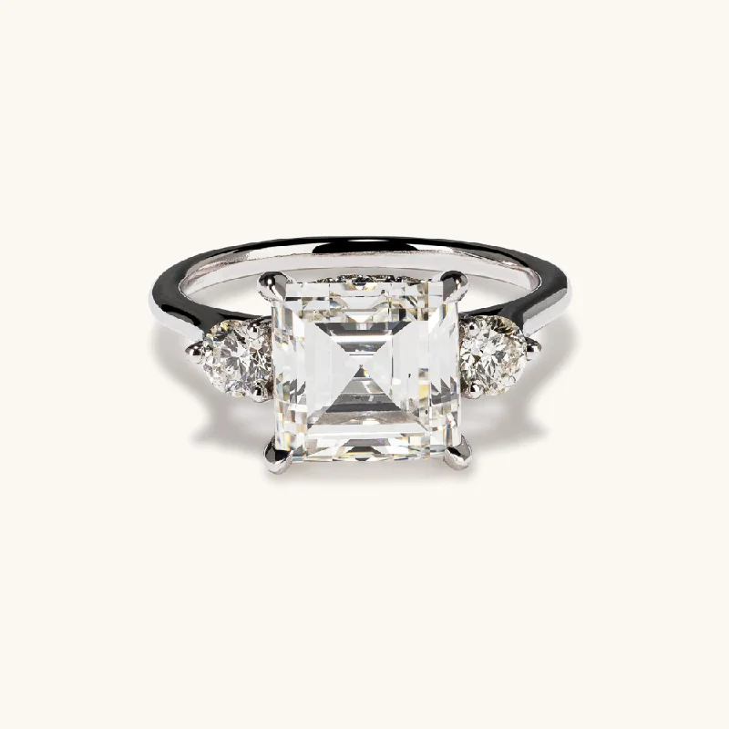 2.95 Asscher Natural Diamond 3-Stone Engagement Ring