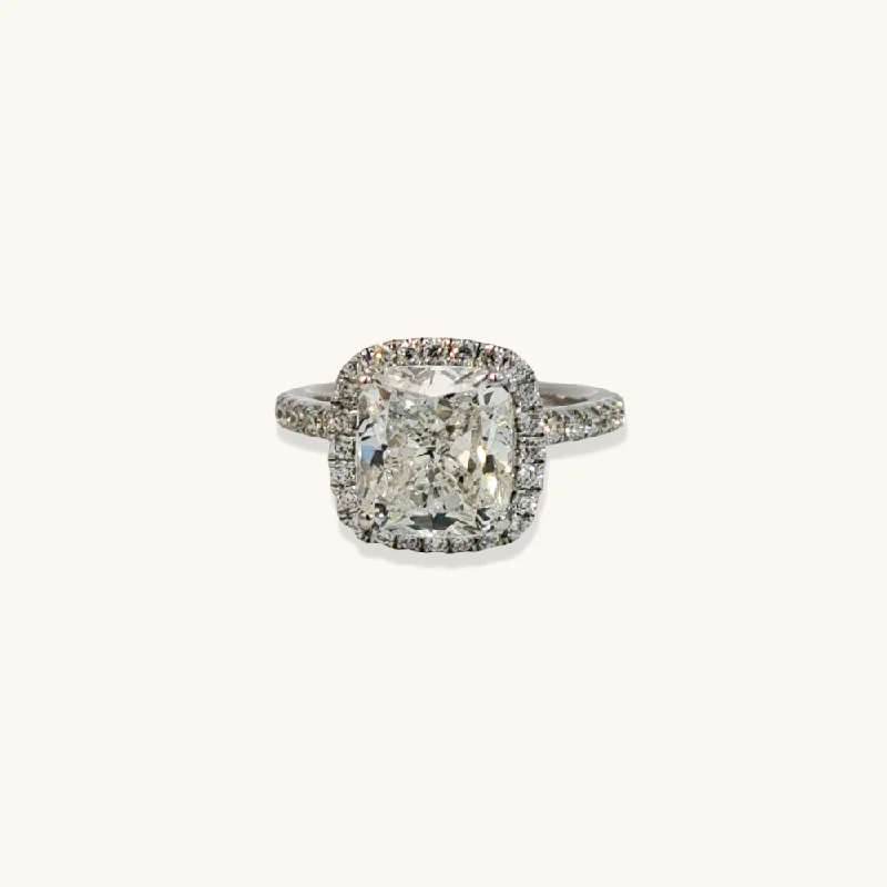 3.46 Cushion Natural Diamond Engagement Ring with Halo