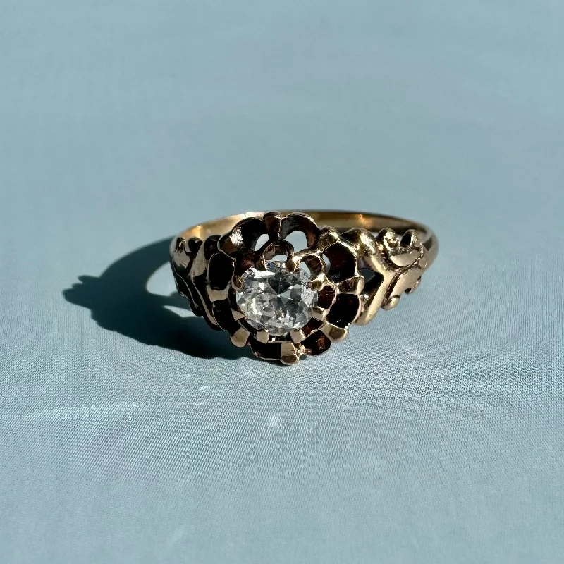 Victorian Era Buttercup Diamond Solitaire .37 ct - Circa 1900