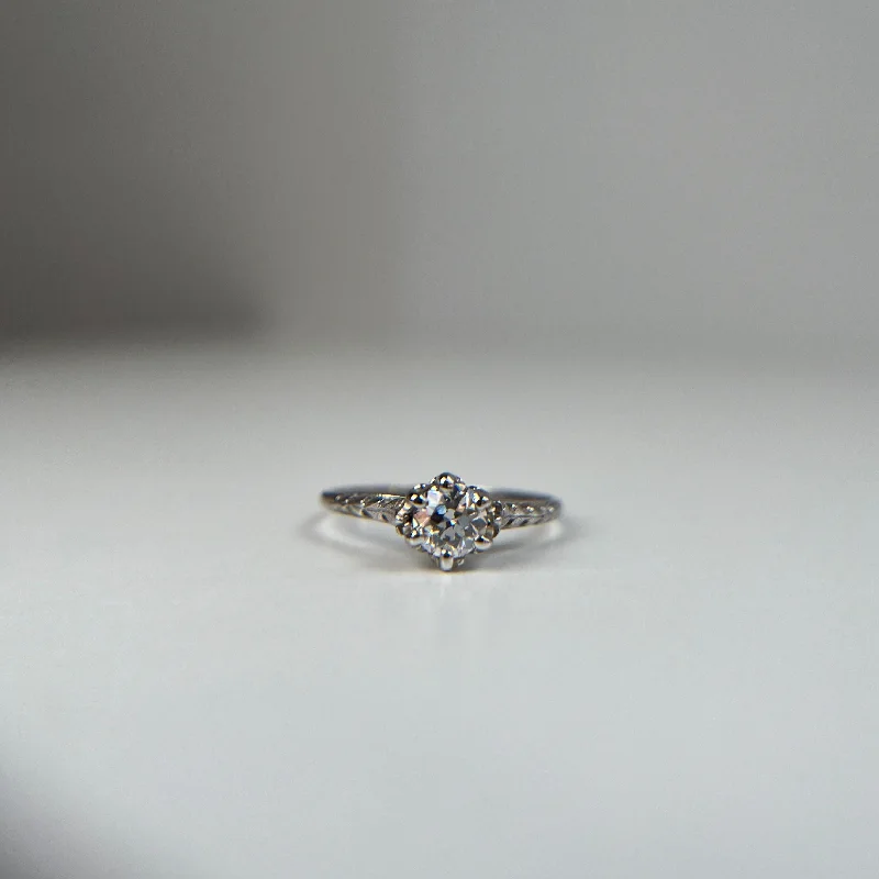 Antique Curve Vine Diamond Solitaire .38 ct