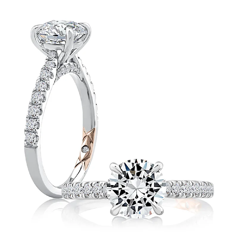 A. Jaffe Round Center Diamond Engagement Ring with Peek-A-Boo Diamonds and Pave Band