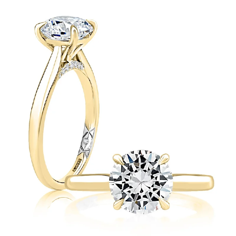 A. Jaffe Solitaire Round Center Diamond Engagement Ring with Peek-A-Boo Diamonds