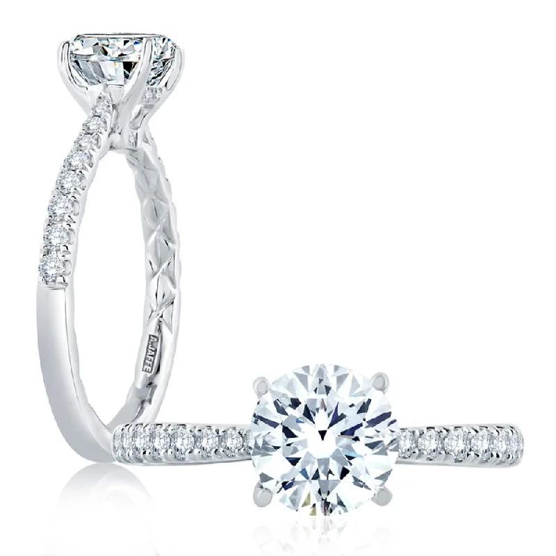 A. Jaffe Tapered Diamond Pave Engagement Ring with Quilted Interior