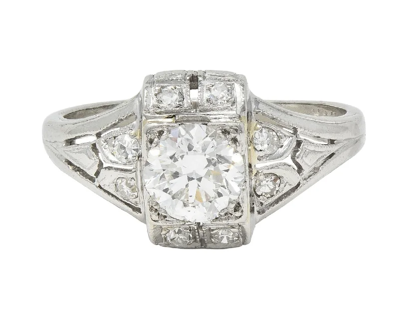 Art Deco 0.85 CTW Diamond Platinum Vintage Bombe Engagement Ring