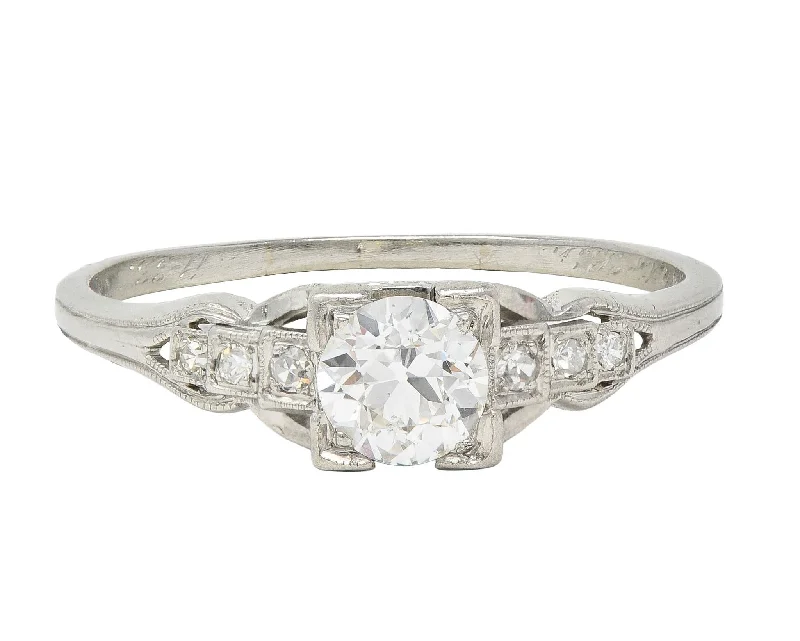 Art Deco 1933 0.68 CTW Old European Cut Diamond Platinum Vintage Stepped Engagement Ring