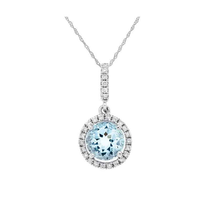 Blue Topaz Round Diamond Halo Pendant