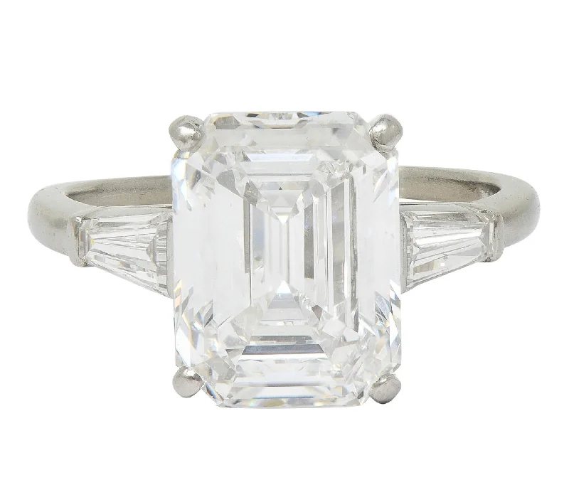 Cartier Mid-Century 5.40 CTW Emerald Cut Diamond Platinum Vintage Engagement Ring GIA