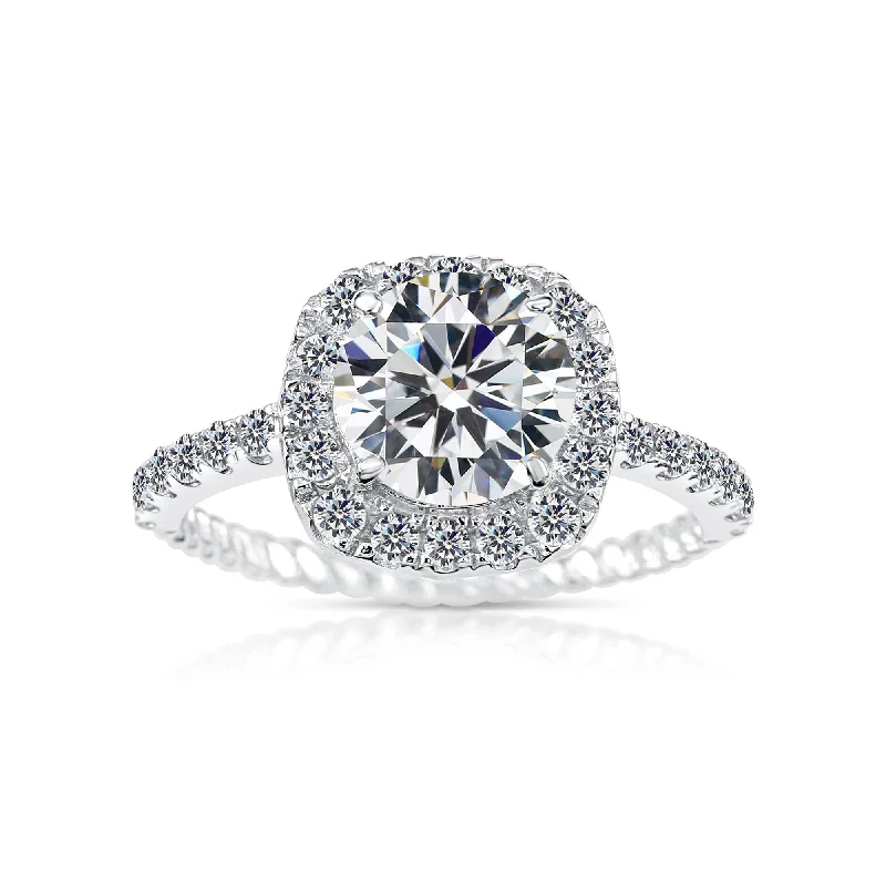 CZ Solitaire Halo Engagement Ring in Sterling Silver