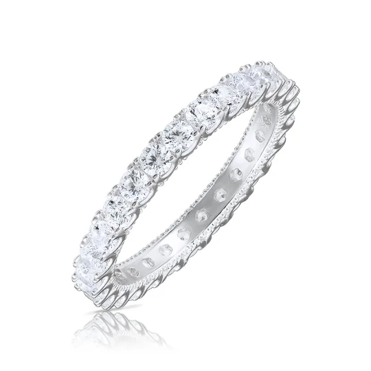 CZ Eternity Engagement Band Ring In , 2.5mm Width Sterling Silver