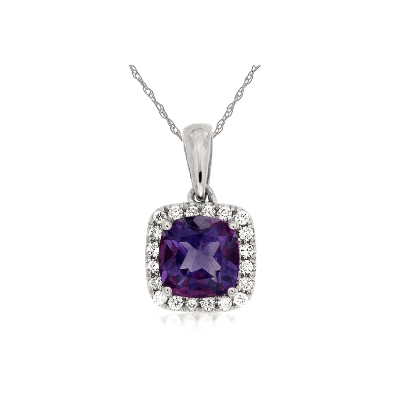 Cushion Amethyst Pendant with Diamond Halo