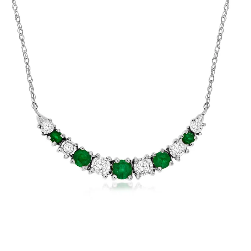 Emerald & Diamond Curved Bar Pendant