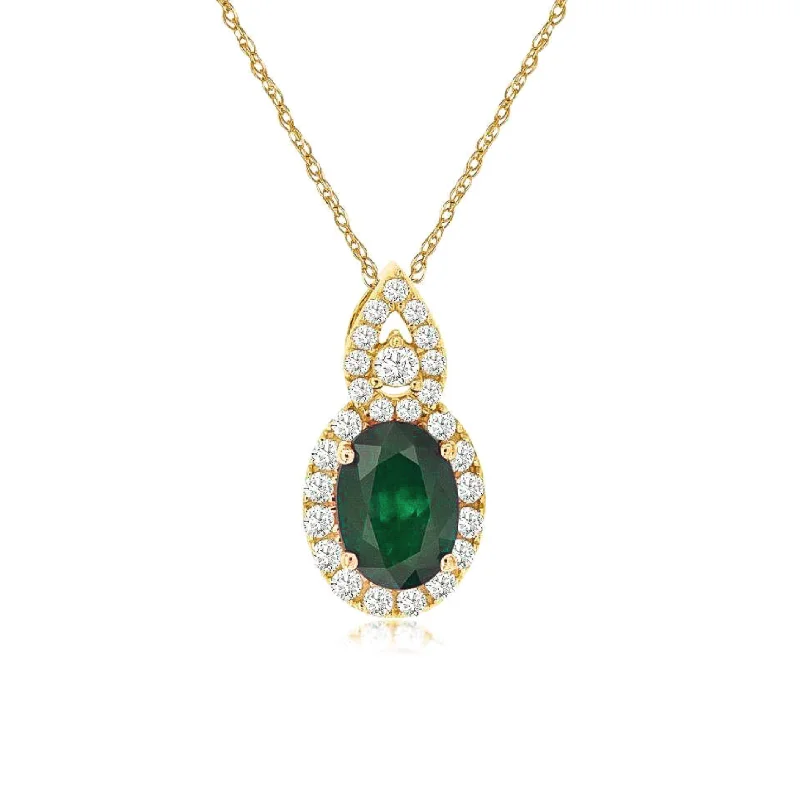 Oval Emerald Diamond Halo Necklace