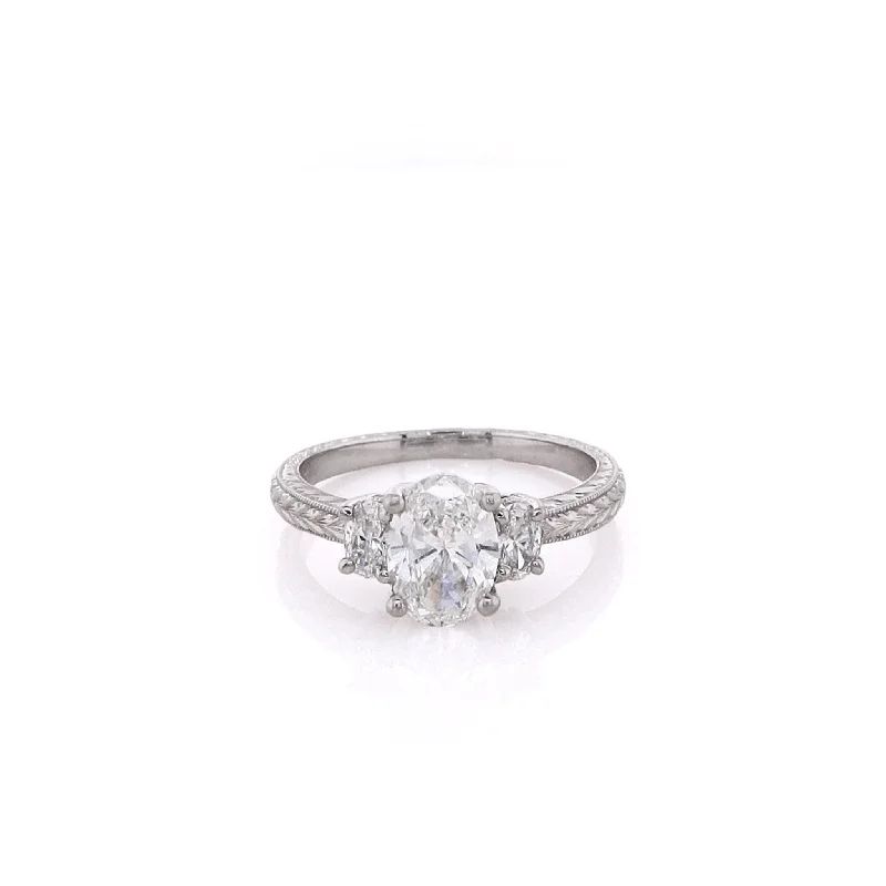 Estate Platinum Milgrain Engraved Diamond Engagement Ring