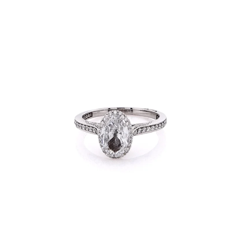 Estate Tacori 18kw Engagement Ring 1.00ct OV DSI2 GIA 6431976870 54 RBC + 2 Logo D.25tw GVS Halo/Shank Dantela Collection