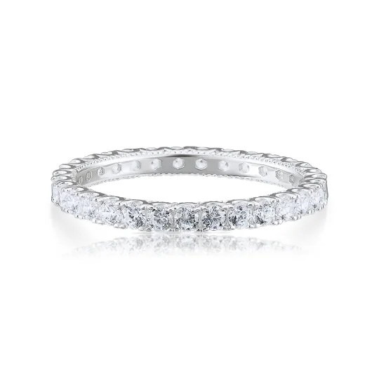 CZ Eternity Engagement Band Ring In , 2mm Width Sterling Silver