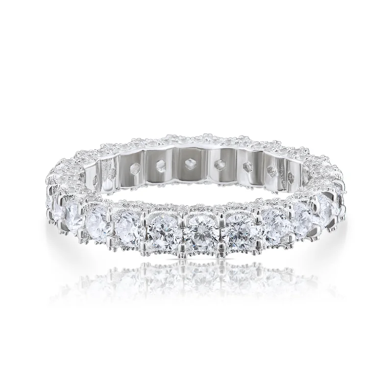 CZ Eternity Engagement Band Ring In , 3mm Width Sterling Silver