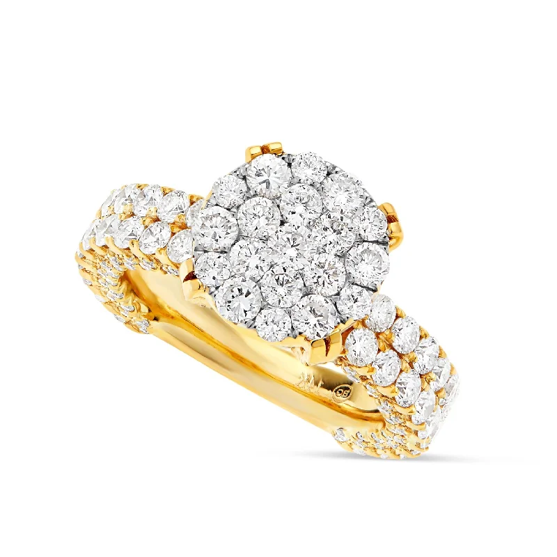 14K Gold 3.25ct Diamond Cluster Engagement Ring