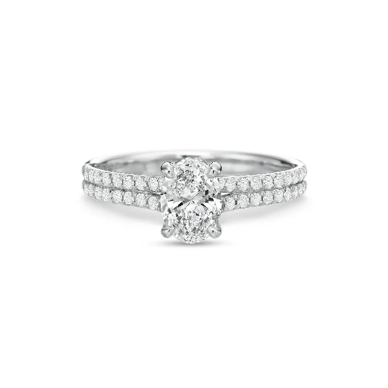 Fink's Exclusive 18K White Gold Oval Center Stone Two Row Shank Engagement Ring