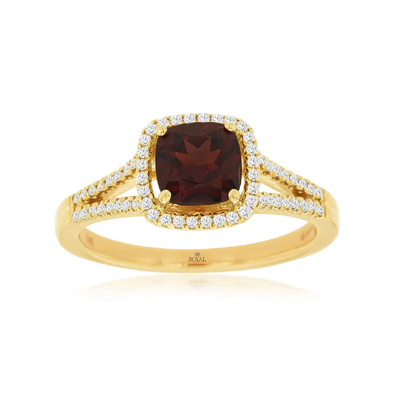 Garnet & Diamond Split Shank Ring