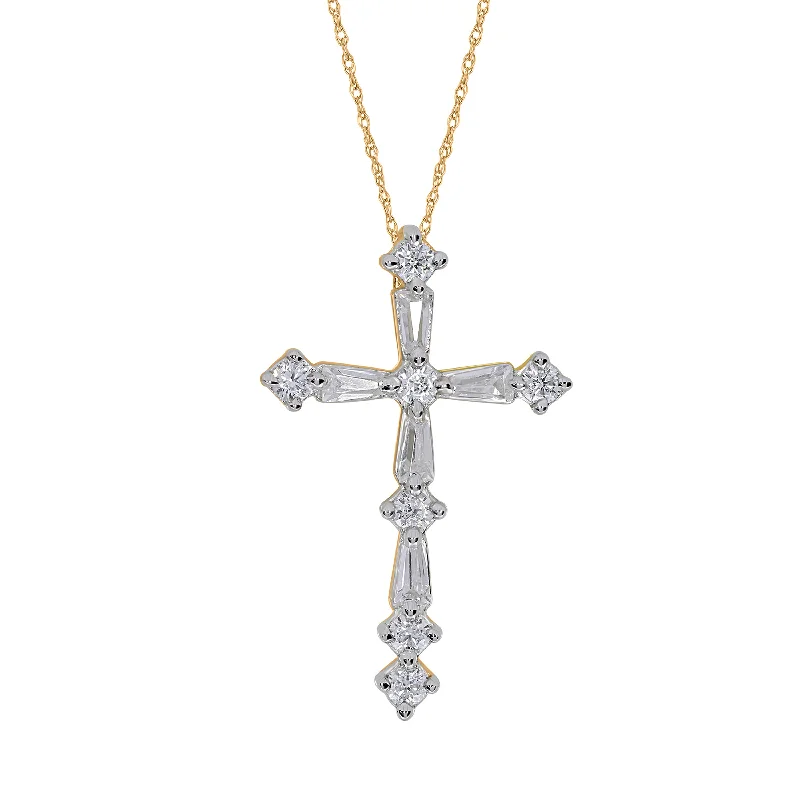 Gold Baguette Diamond Cross Pendant