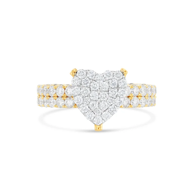 14k Yellow Gold Cluster Diamond Heart Ring