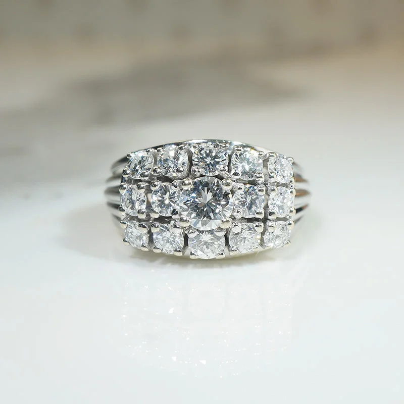 Impressive 1970s Diamonds in Wide White Gold Band