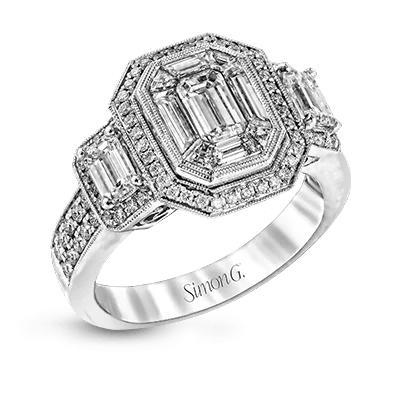 Emerald-cut Halo Engagement Ring in 18k Gold with Diamonds