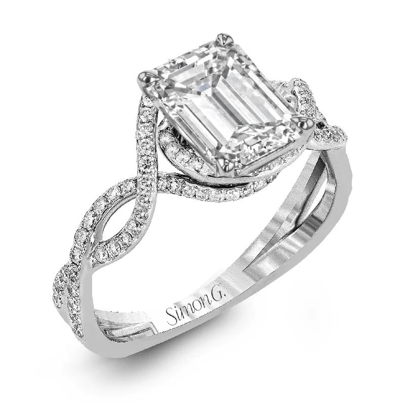 Emerald-Cut Criss-Cross Engagement Ring In 18k Gold With Diamonds