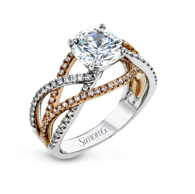 Round-Cut Criss-Cross Engagement Ring In 18k Gold With Diamonds