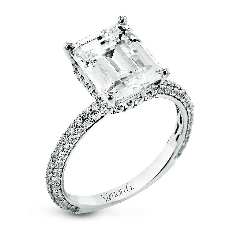 Emerald-Cut Hidden Halo Engagement Ring In 18k Gold With Diamonds