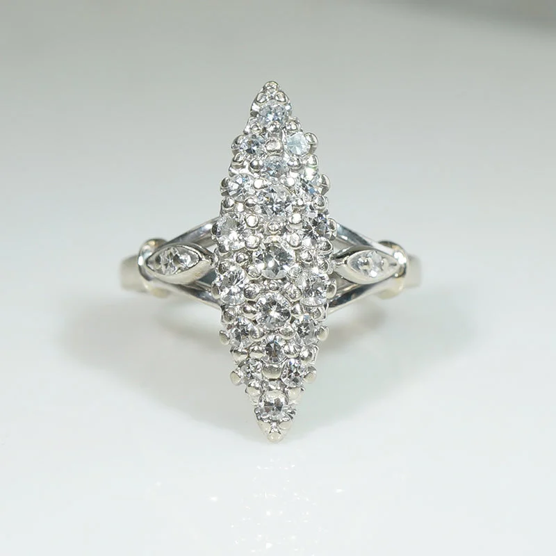 Mid-Century Diamond & White Gold Navette Ring