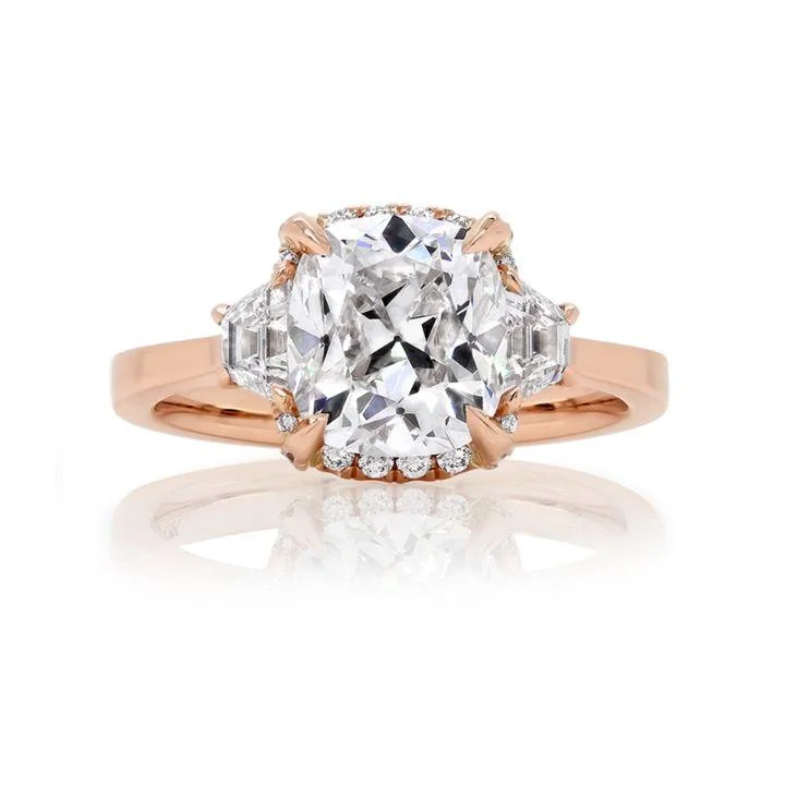 Mila Antique Cushion cut Diamond Engagement Ring in 18K Rose Gold