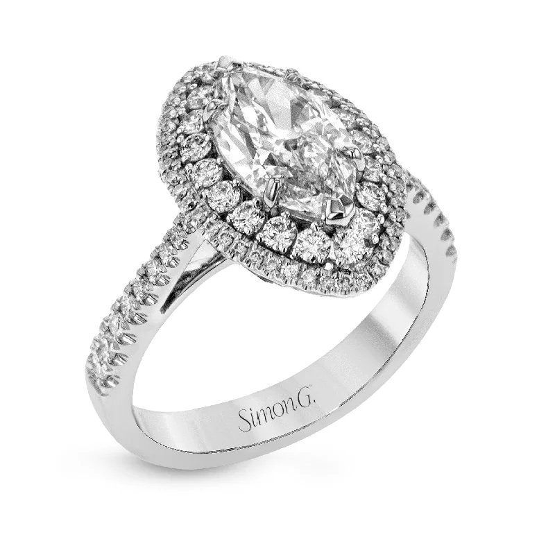 Marquise-Cut Double-Halo Engagement Ring In 18k Gold With Diamonds