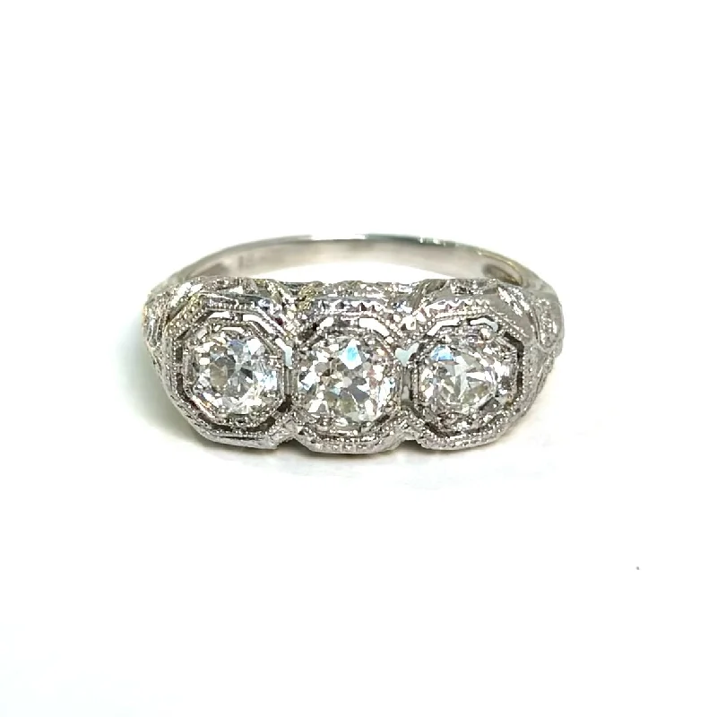 Art Deco Three Stone Diamond Engagement Ring 1.10 ct - Circa 1920