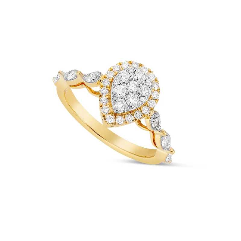 10K Gold 0.54ct Pear Cluster Diamond Engagement Ring