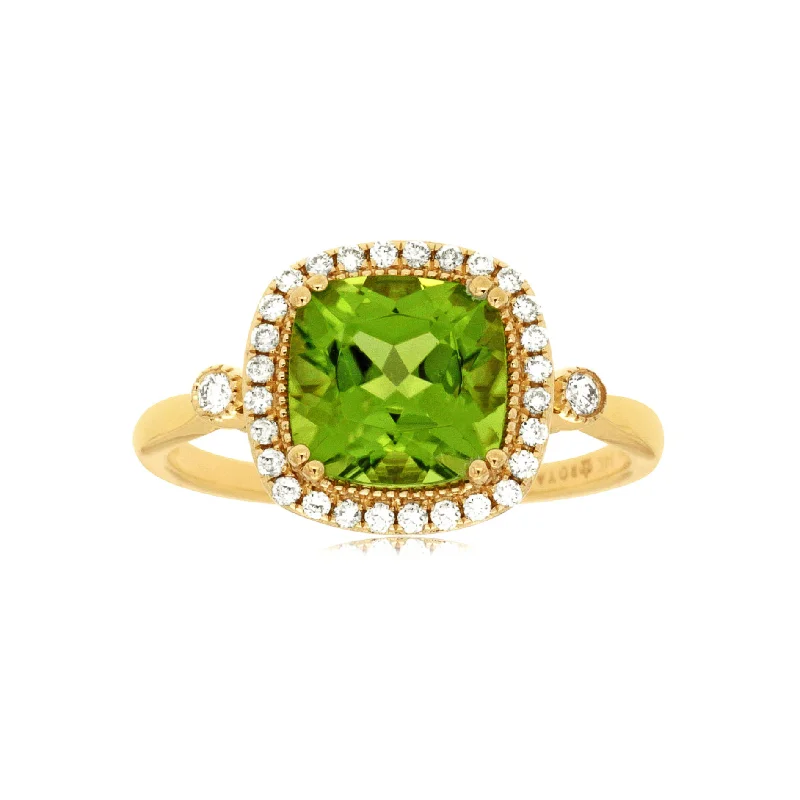 Peridot Ring with Diamond Halo