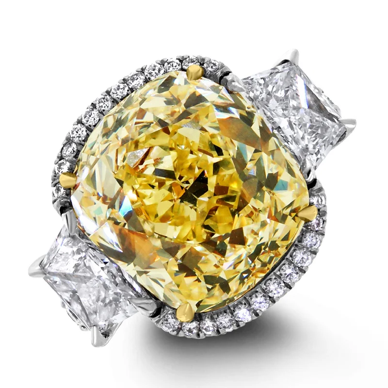 Elan Engagement Ring (9.77 ct Cushion Fancy Yellow VS1 GIA Diamond) in Platinum