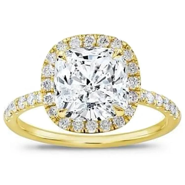 Halo Engagement Ring (2.23 ct Cushion JVVS2 EGLUSA Diamond) in Yellow Gold