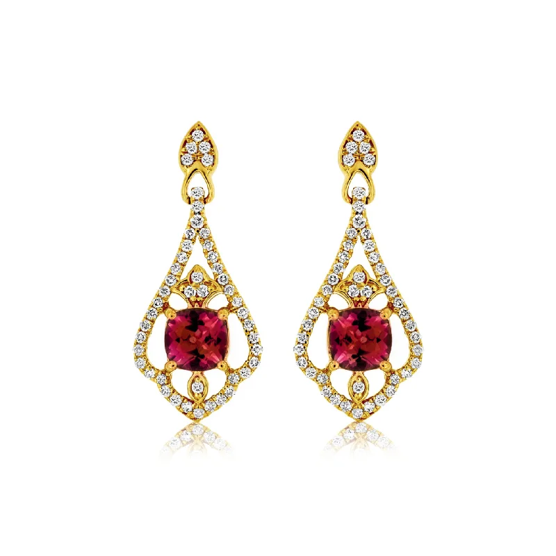 Rhodolite Garnet Diamond Dangle Earrings