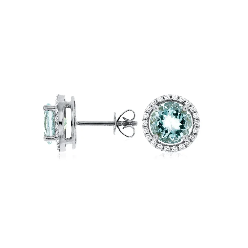 Round Aquamarine Diamond Halo Studs