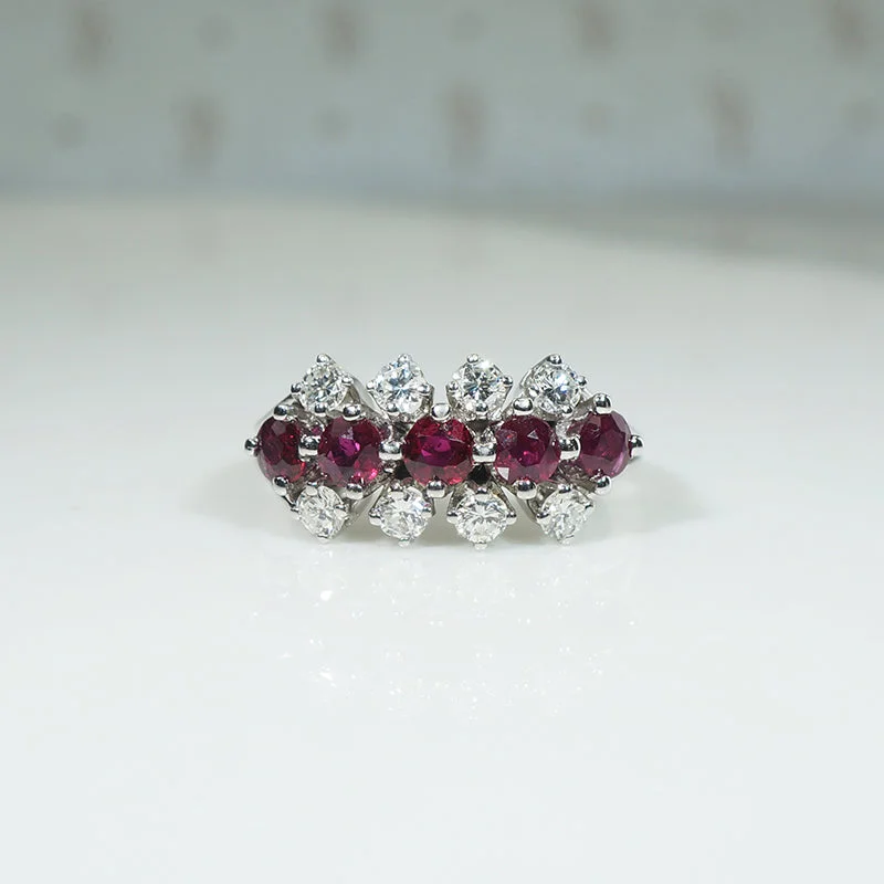 Rubies & Diamonds in 18k White Gold Band