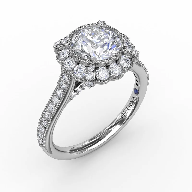 Vintage Scalloped Halo Engagement Ring With Milgrain Details