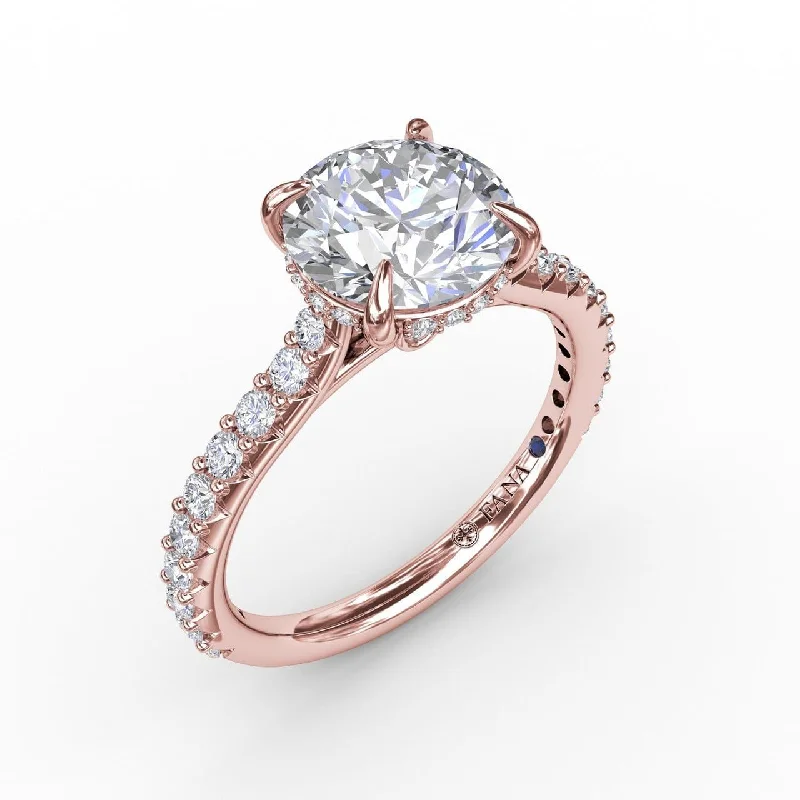 Classic Round Diamond Solitaire Engagement Ring With Hidden Pavé Halo